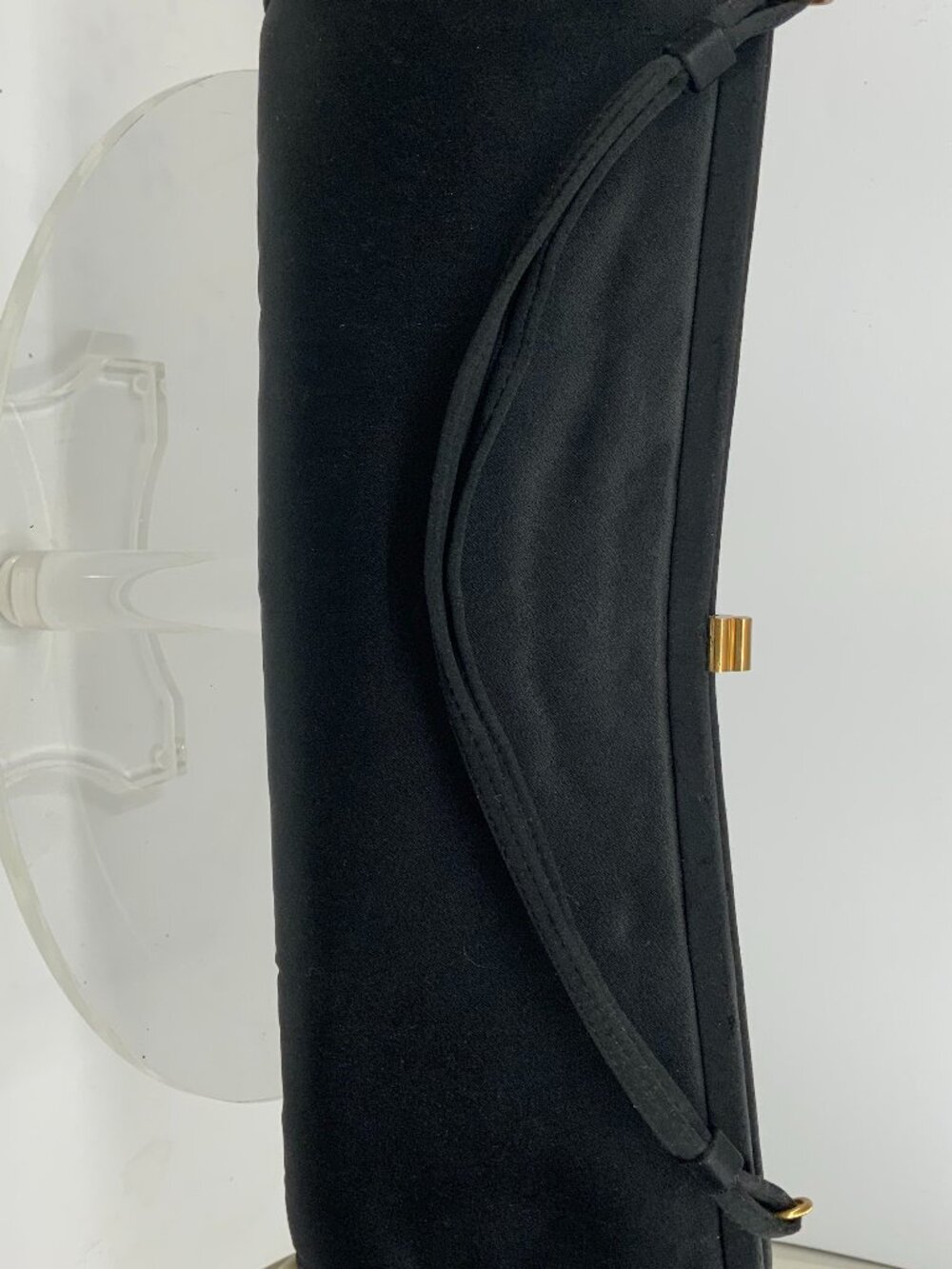 Vintage Black Satin Envelope Clutch Shoulder Bag Gold Frame